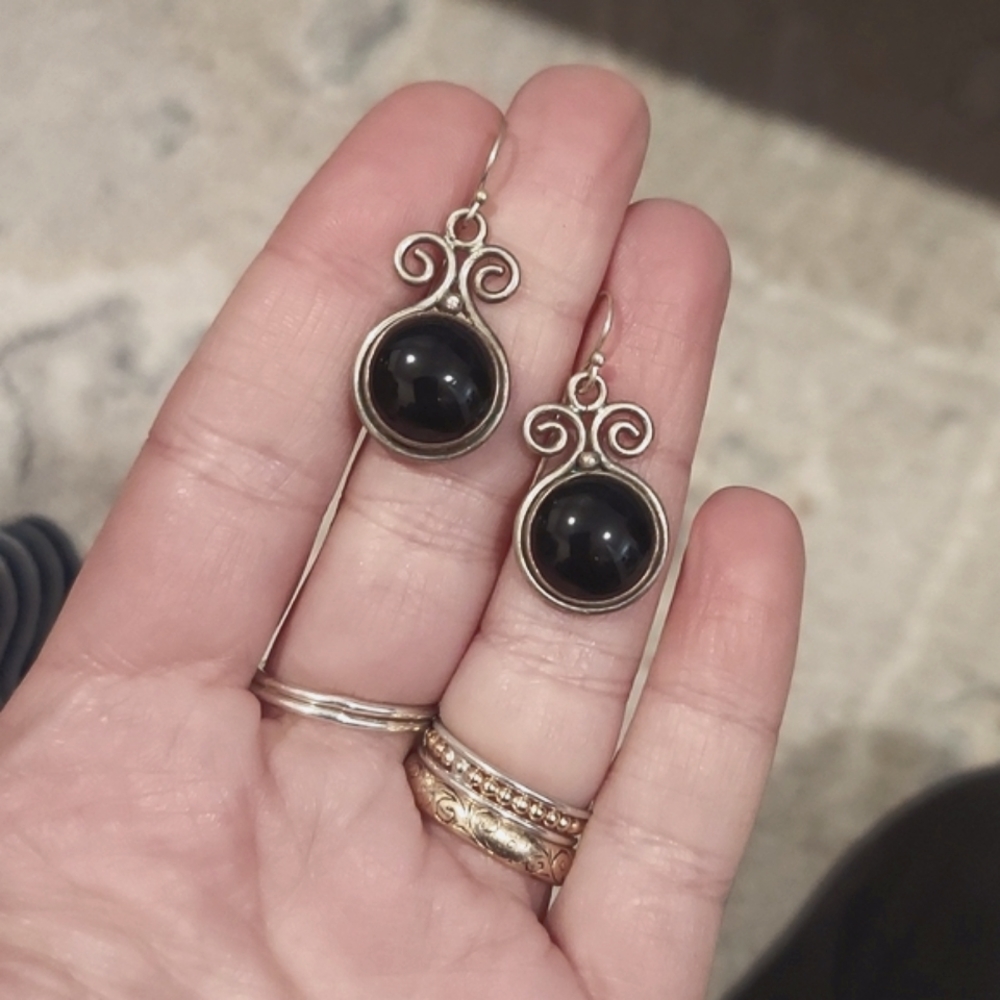 Vintage onyx earrings sterling silver